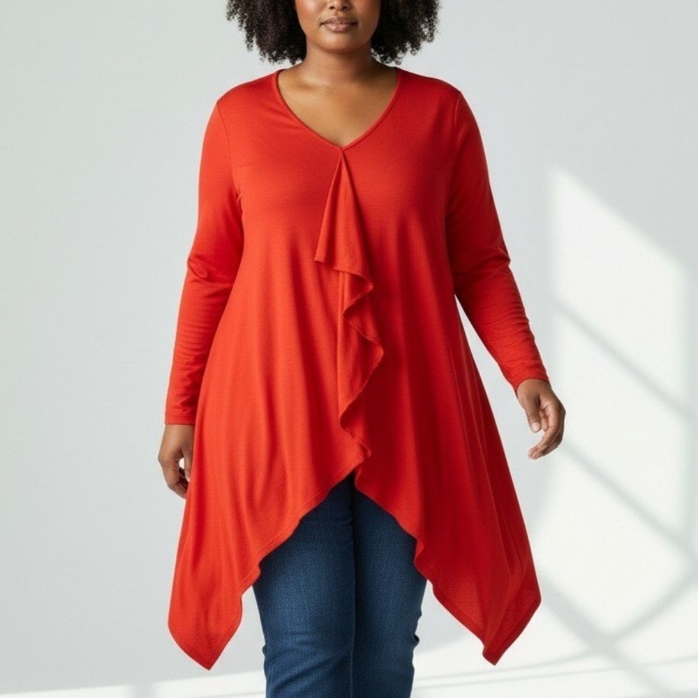 Yoek XL Tunic Orange Red European Designer Plus Size Stretchy ComfyChic